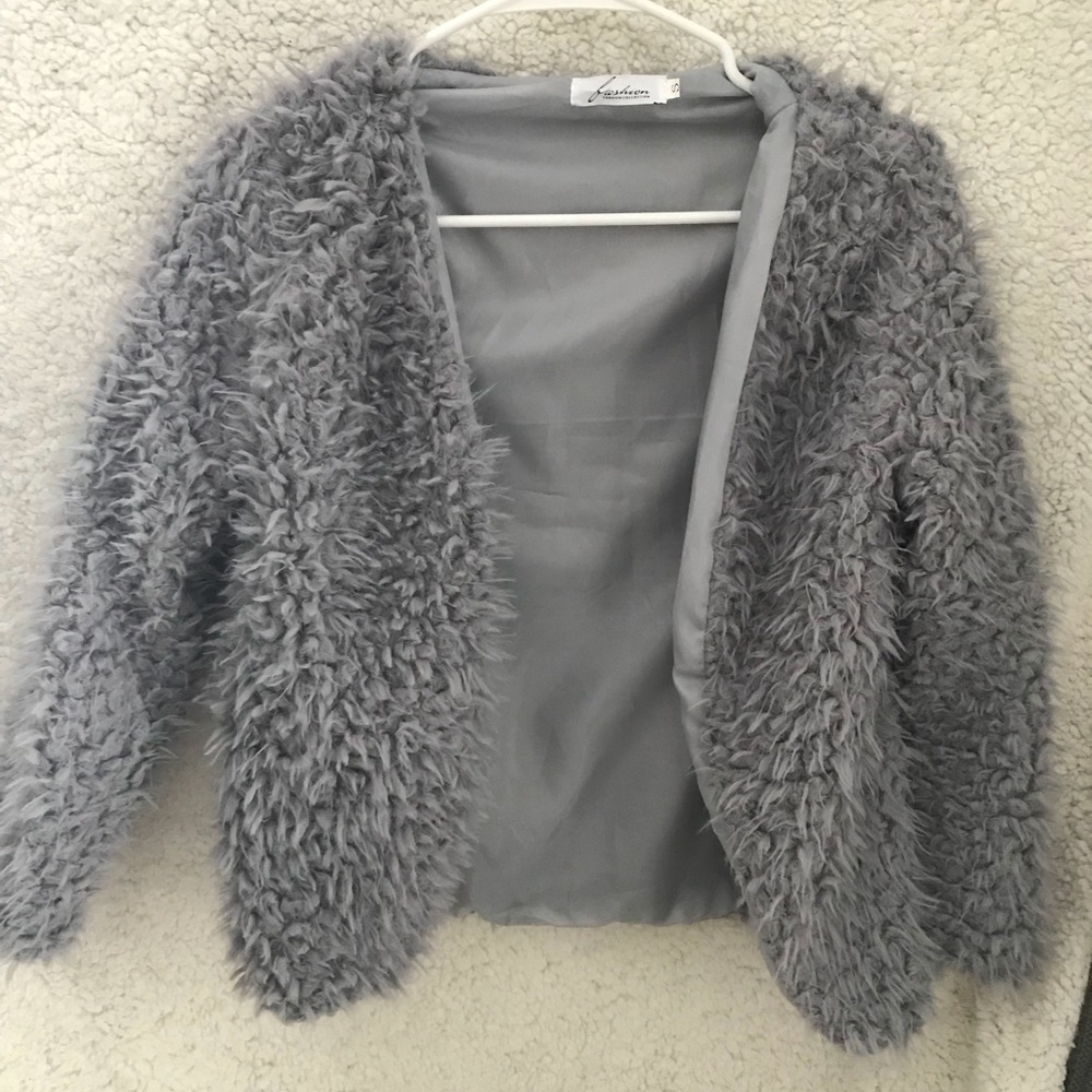 Faux fur cardigan.